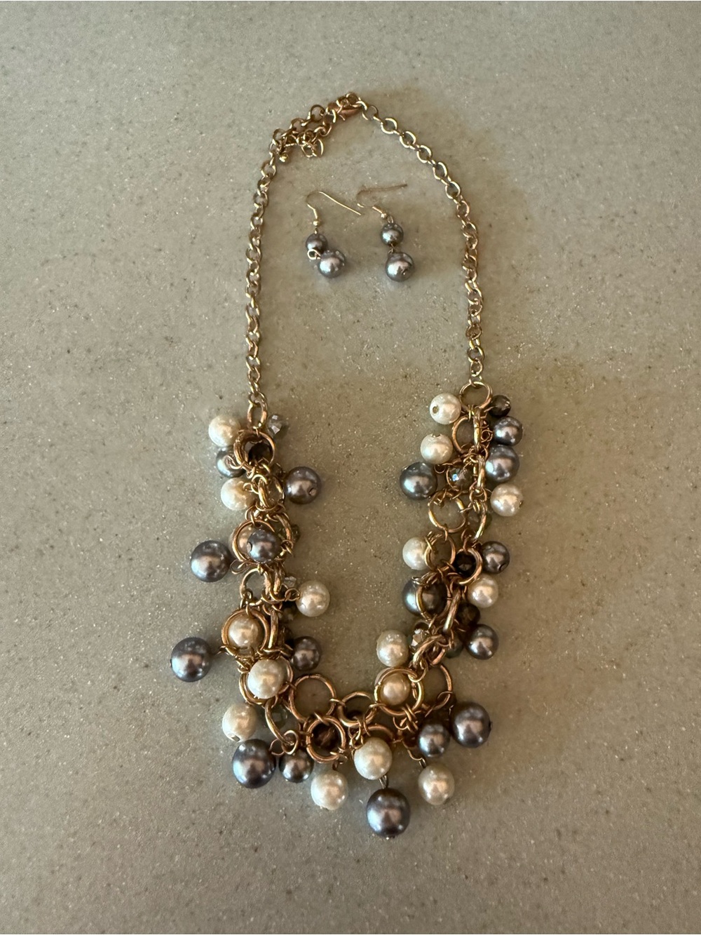 Gold-Tone Multi Pearl Cluster Necklace & Earring Set - Two-Tone Pearls